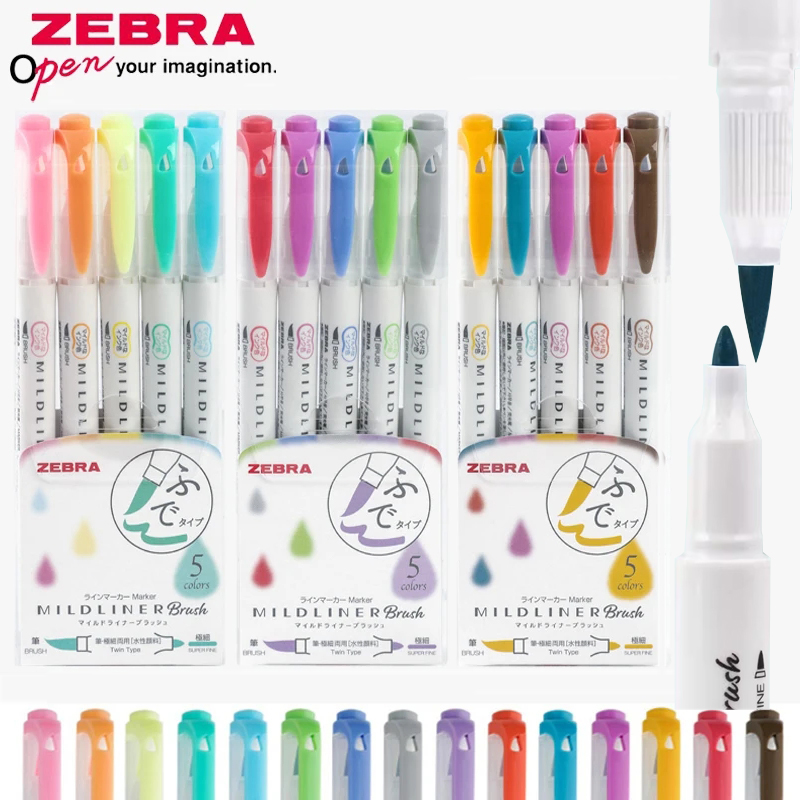 Zebra Pen Mildliner - Zebra-Surligneur WFT8 Mildliner Brush Mark Pens,